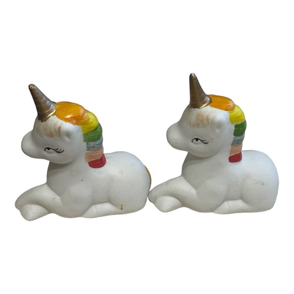 Vintage 1980’s Ceramic Unicorns With Rainbow Mane Pride Figurine China See Pics - Picture 8 of 10